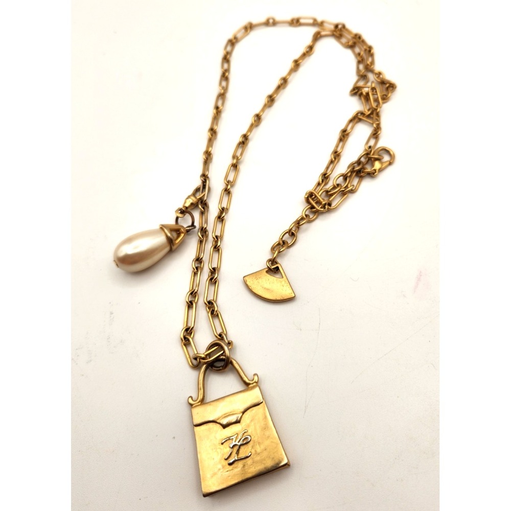 Karl Lagerfeld Gold Gilt Faux Pearl Necklace Estate Piece Vintage